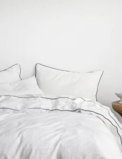European Flax Piped Linen Duvet Set By Cultiver -Home Furnishings CULTIVER Piped Linen White and Navy 30adad29 f44a 481a 8b40 fd207daa6dfc