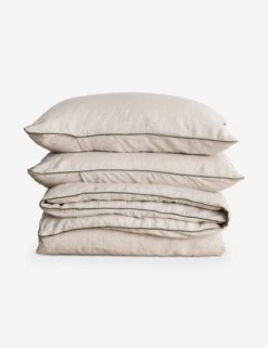 European Flax Piped Linen Duvet Set By Cultiver -Home Furnishings CULTIVER Piped Natural Forest Duvuet Cover Set