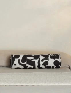 Organic Shapes Linen Bolster Pillow By Sarah Sherman Samuel -Home Furnishings OrganicShapesLinenBolsterPillow BlackandIvorybySarahShermanSamuel A0656011B 2149 StudioLifestyle