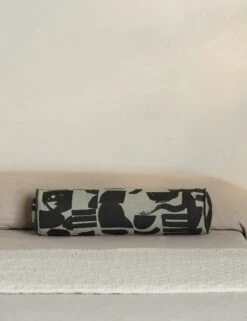 Organic Shapes Linen Bolster Pillow By Sarah Sherman Samuel -Home Furnishings OrganicShapesLinenBolsterPillow KhakiandBlackbySarahShermanSamuel A0656013B 2146 StudioLifestyle