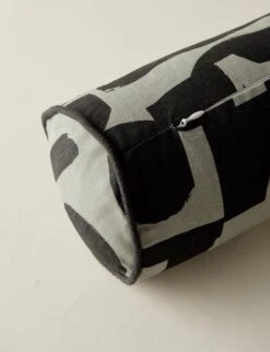 Organic Shapes Linen Bolster Pillow By Sarah Sherman Samuel -Home Furnishings OrganicShapesLinenBolsterPillow KhakiandBlackbySarahShermanSamuel A0656013B1128 Product