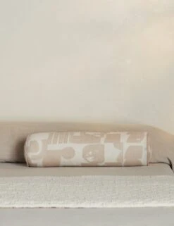 Organic Shapes Linen Bolster Pillow By Sarah Sherman Samuel -Home Furnishings OrganicShapesLinenBolsterPillow TaupeandIvorybySarahShermanSamuel A0656012B 2152 StudioLifestyle