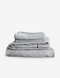 European Flax Piped Linen Sheet Set By Cultiver -Home Furnishings Smoke Grey Flat Sheet Set SITECROP