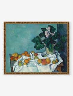 Still Life With Apples And A Pot Of Primroses Print By Paul Cézanne