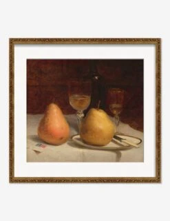 Two Pears On A Tabletop Print By Sanford Robinson Gifford -Home Furnishings TwoPearsonaTabletopBronzeGoldOrnateMatted