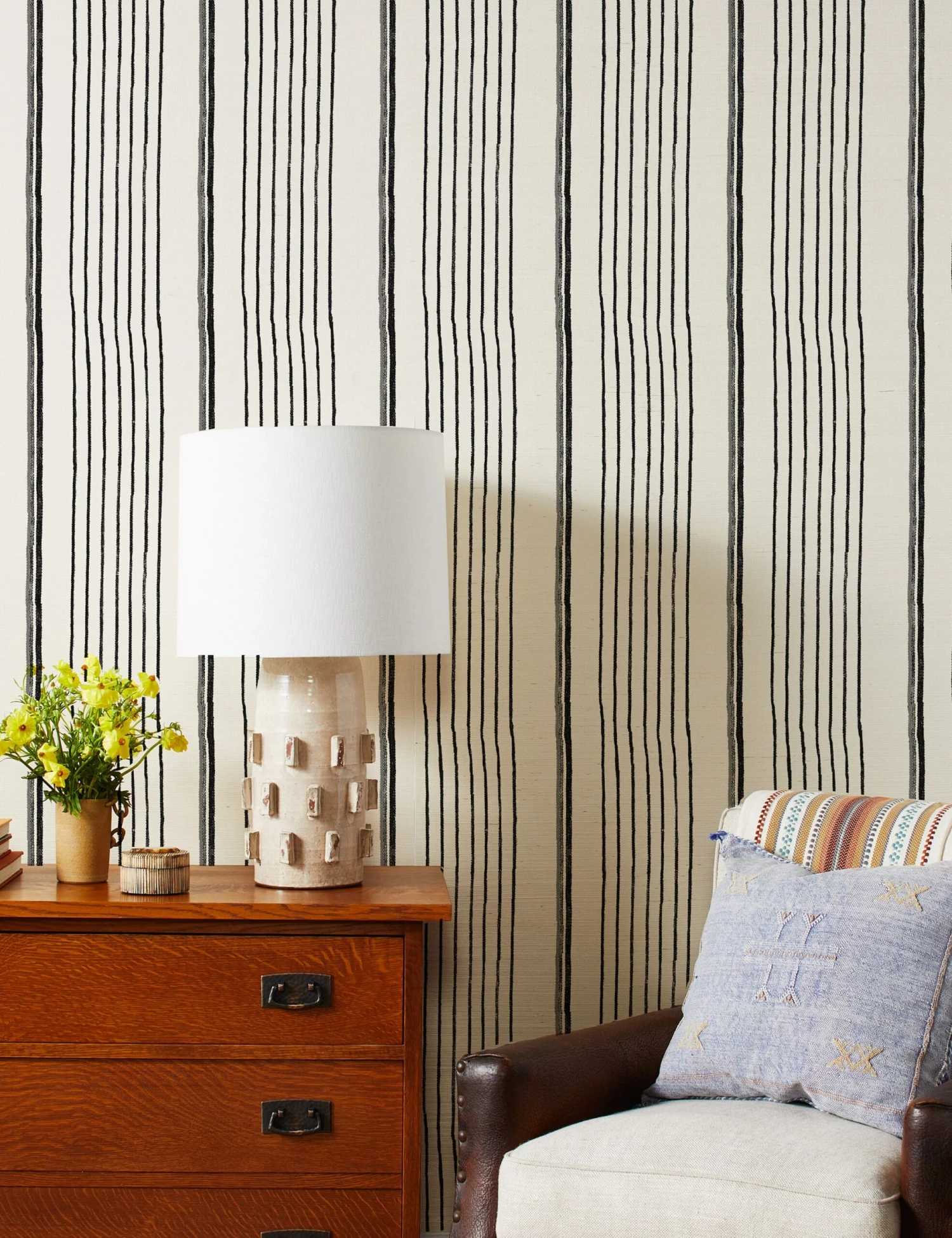 Two Tone Stripe Grasscloth Wallpaper By Nathan Turner 2 Two Tone Stripe Grasscloth Wallpaper By Nathan Turner - Image 2