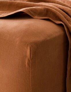 European Flax Linen Fitted Sheet By Cultiver -Home Furnishings cultiver linen bedding cedar fitted sheet