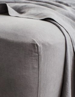 European Flax Linen Fitted Sheet By Cultiver -Home Furnishings cultiver linen bedding charcoal grey fitted sheet 1 1