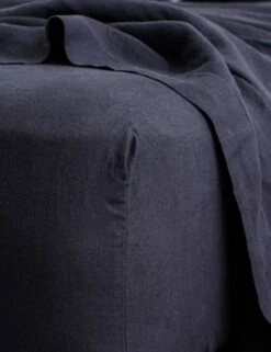 European Flax Linen Fitted Sheet By Cultiver -Home Furnishings cultiver linen bedding navy fitted sheet 1
