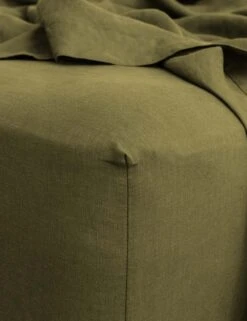 European Flax Linen Fitted Sheet By Cultiver -Home Furnishings cultiver linen bedding olive fitted sheet 1 V2
