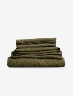 European Flax Linen Sheet Set By Cultiver -Home Furnishings cultiver linen bedding olive sheet set 1 1