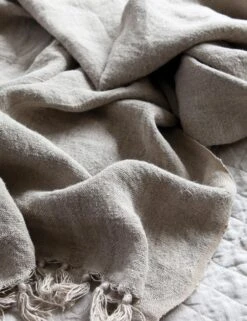 Montauk Linen Blanket By Pom Pom At Home -Home Furnishings montauknaturalthrowdetail