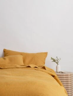 European Flax Linen Sheet Set By Cultiver -Home Furnishings mustard lifestyle